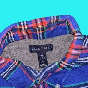 Lands' End Men's XL Traditional Fit Flannel Shirt - Blue Plaid - Long Sleeve